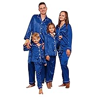 Silk Family Sleepwear Nightwear Pajamas for Men Set Loungewear Solid PJ's Matching Satin Family Christmas Blue