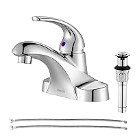 PARLOS Single Handle Mid Arc Centerset Bathroom Sink Faucet with Metal Drain Assembly and cUPC Faucet Supply Lines, Lead-Free, Chrome 13433