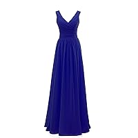 Lorderqueen Women's V Neck Chiffon Pleat Long Bridesmaid Dresses Prom Gown