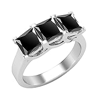 Dazzlingrock Collection Each 5mm Princess Gemstone or Diamond Past, Present & Future Three Stone Classically Aligned in a Cathedral Shank Engagement Ring for Her | 925 Sterling Silver