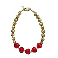 Spring Red Heart with Gold Simulated Pearls Keepsake Luxury Newborn Girl Bracelet Gift (B1704)
