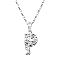 Initial Pendant Necklace 0.50 CTW Natural Slice Polki Diamond Platinum Plated 925 Sterling Silver P Letter Alphabet Pendant