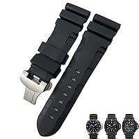 Nature Rubber 26mm Watch Band for Panerai Submersible Luminor PAM Black Blue Red Orange Strap Butterfly Clasp (Color : Black Blue Butterfly, Size : 26mm B Pin)