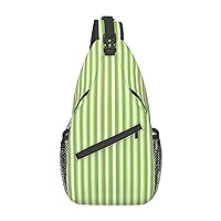 Classic Green Striped Sling Backpack, Multipurpose Travel Hiking Daypack Rope Crossbody Shoulder Bag