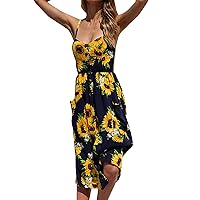 Boho Sundress for Women Casual Summer Dress Round Neck Sleeveless Tank Dress Beach Dress Dresses That Hide Belly