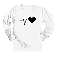 XJYIOEWT Oversized T Shirts for Women Plus Size Simple and Casual Love Printing Long Sleeved Women's T Shirt Round Neck