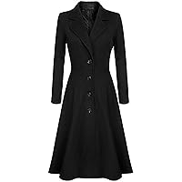 Women's Winter Wool Blend Dress Coats Notch Lapel Single Breasted Trench Coat Fashion Overcoat Jacket Outwear