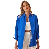 BIG DART Oversized Button Down Shirts for Women, Dressy Casual Long Sleeve Blouses Summer Tops Tunics
