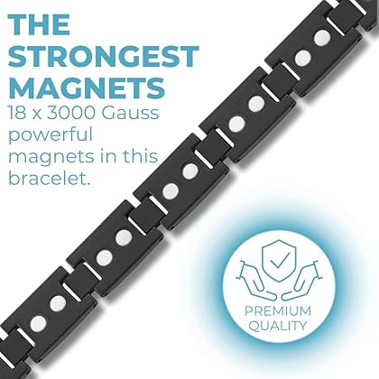 Willis Judd Titanium Magnetic Bracelet - Magnetic Bracelets For Men - Black Titanium Blue Carbon Fibre Adjustable Length With Sizing Tool