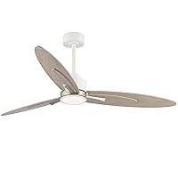 60 Inch Ceiling Fan with Light, Reversible DC Motor, 6 Speed Remote Control, 3 Solid Wood Blades Ceiling Fan for Living Room/Bedroom/Kitchen (White&Wood color)
