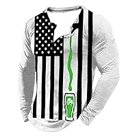 St Patricks Day Shirt Men Big Tall Zipper Clover Printed Golf Polo Shirts Long Sleeve T Shirts Fashion Casual Shirts