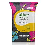 Alba Botanica Hawaiian Detox Towelettes, Anti-Pollution Volcanic Clay, Fragrance Free, 25 Count (Packaging May Vary)
