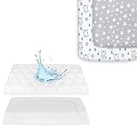 Pack and Play Sheets, 2 Pack Mini Crib Sheets, Stretchy Pack n Play Playard Fitted Sheet and Pack N Play Mattress Pad, Fit Graco Pack 'n Play Travel Dome LX Playard, Waterproof Soft Quilted