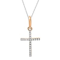 Dazzlingrock Collection 0.05 Carat Round White Diamond Elegant Cross Pendant with 18 inch Chain for Women in Gold