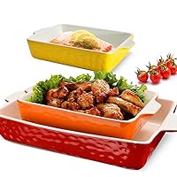 3Pack Ceramic Baking Dish for Oven Large Casserole Baking Dish with Handles Packaging Upgrade Nonstick Ceramic Bakeware for Cooking, Cakes, Lasagna & Gift, Red