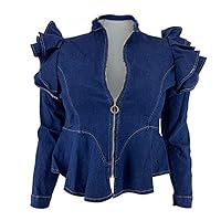 GMOIUJ Autumn Street Style V-neck Fashion Style Women's Jacket, Solid Color Full Sleeve Slim Denim Jacket