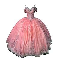 Romantic Boho Cold Shoulder Ball Gown Quinceanera Dresses Charro XV with Sleeves Tulle Sweet 15 Prom Graduation Dress