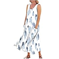 Summer Dresses for Women 2023 Maxi, Loose V Neck Dress Sleeveless Floral Print Beach Party Flowy Long Sundress