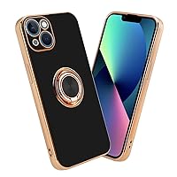 Case Compatible with Apple iPhone 13 Mini in Glossy Black - Gold with Ring - Protective Cover Made of Flexible TPU Silicone, with Camera Protection and Magnetic car Holder