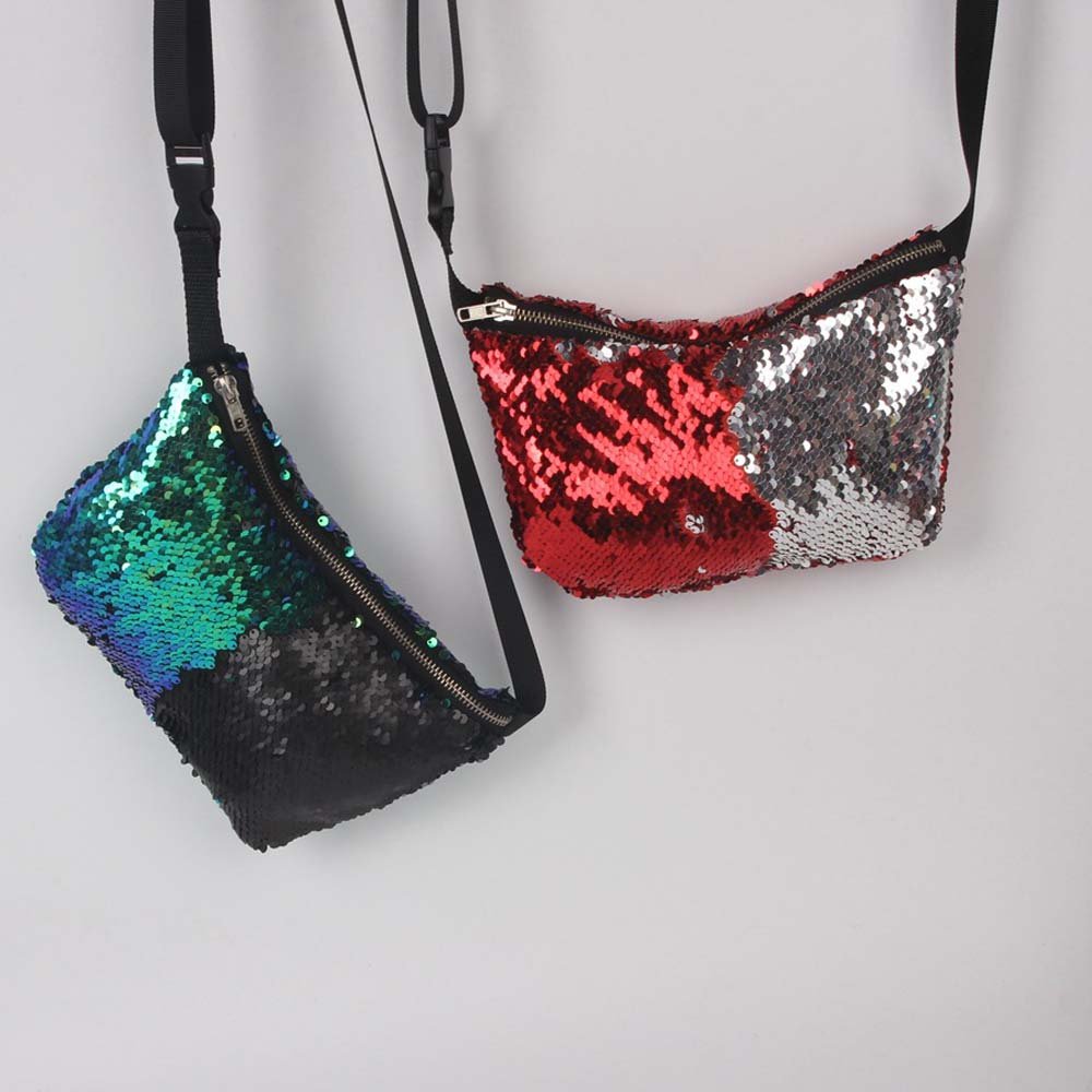YEKEYI Reversible Mermaid Sparkling Sequins Glitter Belt Waist Bag Handbag Wallet Purse Case Cosmetic Makeup Bag Waist