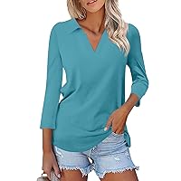 Three Quarter Sleeve Curved Hem Winter Tunics for Women Fashion Loungewear Fit Solid Color Blouses Women'S Green L