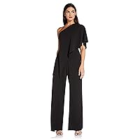 Adrianna Papell Women's Size One Shoulder Crepe Melania Jumpsuit Plus