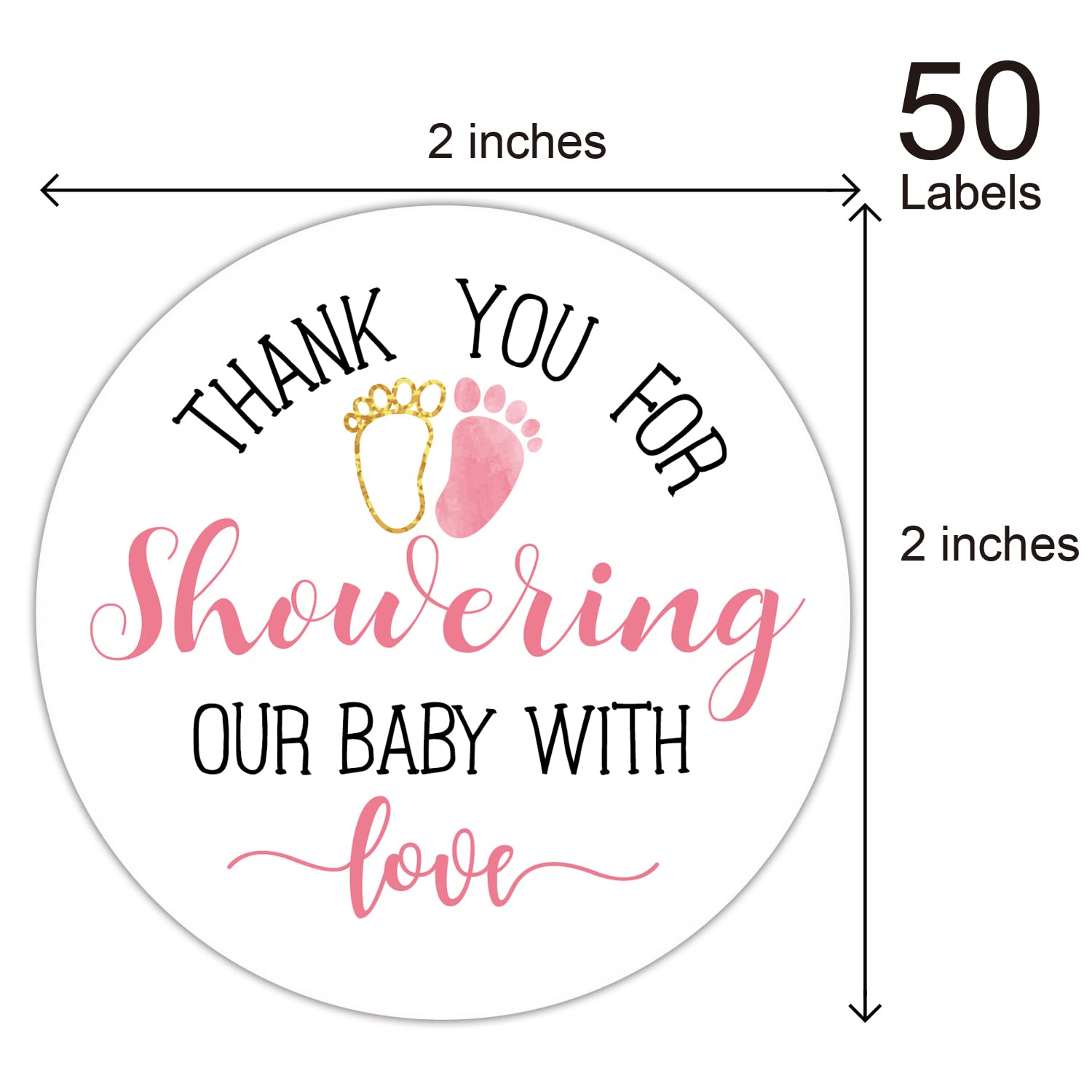 Pink Baby Shower Stickers, Thank You for Showering Our Baby with Love Stickers, Baby Shower Favors for Girls, Thank You Stickers Baby Shower, 2 Inch, Pack of 50.