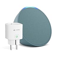 Echo Pop | Blaugrün + Meross Matter Smart Steckdosen, Funktionert mit Alexa - Smart Home-Einsteigerpaket