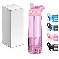 25 oz Pink Tritan Water Bottle with Locking Lid, Reusable and Eco-friendly, Carrying Convenience, Comfortable Drinking Spout and Detachable Straw
