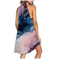 XJYIOEWT Dresses for Women 2024,Women C Dresses for Neck Flowy Sleeveless Knee Length Irregular Beach Dress Summer Dres