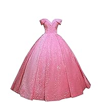Mollybridal Glitter Sequin V Neck Off Shoulder Ball Gown Quinceanera Dresses Ombre with Sleeve Prom Formal Dress 2024