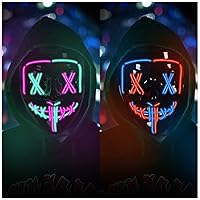 2pcsLight up Mask LED Mask-Purge Mask, X Eyes Scary Masks, Glow Neon Mask Costume Mask with 3 Lighting Modes for Halloween Festival Party