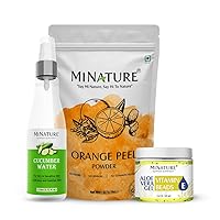 De-tan Combo/Tan Removal Combo by mi nature | Skincare Kit (Pack of 3) | Includes Orange Peel Powder(227g)+ Cucumber Mist(110ml)+ Aloe Vera Gel Vitamin E(200g) | All Pure & Natural | Made in India
