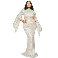Keting Plus Size Women's Mermaid Sequined Prom Evening Shower Party Dress Celebaity Pageant Gown with Shawl