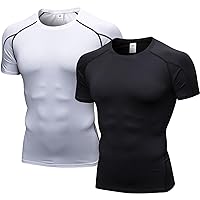 LANBAOSI Men's Compression Shirt, Running Shirt, Short-Sleeved Functional Shirt, Breathable Sports Shirt for Running, Workout, Jogging, Fitness, Gym