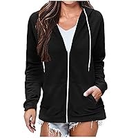 Women Full Zip Hoodies Casual Hooded Sweatshirt Jacket Lightweight Drawstring Y2K Hoodie Tops Trendy Clothes 2023