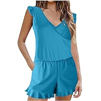 Women Swim Romper with Built in Bra and Pockets, One Piece Full Coverage Bathing Suits Boyleg Jumpsuit Swimsuit