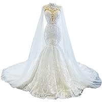 Luxury Women's Bridal Ball Gowns Mermaid Lace Wedding Dresses for Bride 2022 Train Long Cape Two Pieces