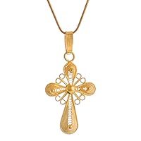 NOVICA Handmade 21k Gold Plated Filigree Cross Necklace .925 Sterling Silver Pendant Peru Christian Religious 'Cross of Faith'