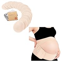 KeaBabies Organic Nursing Breast Pads and 2-in-1 Pregnancy Belly Support Band - 14 Washable Pads + Wash Bag - Belly Bands for Pregnant Women - Breastfeeding Nipple Pads for Maternity