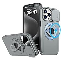 Wireless Charge Magnetic Case for iPhone 15 14 Plus 13 12 11 Pro X XR XS Max Ring Holder Slide Lens Shockproof Cover,Gray,for iPhone 15 Plus