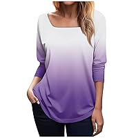 Womens Tops Dressy Casual Long Sleeve Square Neck Oversized Sweatshirt Cute Gradient Color Tunic Fall Tee Blouses