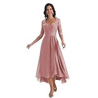 POMUYOO Women's A Line Chiffon Lace Mother of The Bride Dress Long Formal Evening Gown with Sleeves YG061