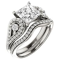Classic Bridal Set, Princess Cut 2.50CT, Colorless Moissanite Diamond, 925 Sterling Silver Ring, Engagement Ring, Wedding Set, Perfact for Gift Or As You Want