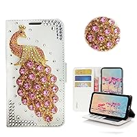 STENES Bling Wallet Phone Case Compatible with iPhone 14 Plus 6.7 inch 2022 Case - Stylish - 3D Handmade Peacock Design Magnetic Wallet Stand Leather Cover Case - Pink