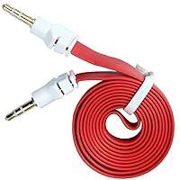 Outdoorshope Red 3.5mm Male to Male Flat Noodle Audio Extension AUX Cable Adapter for Pc Phone Car iPods