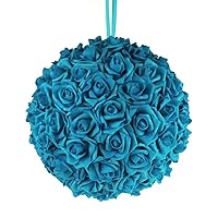 Homeford Party Spin Soft Touch Foam Rose Flower Kissing Ball Wedding Centerpiece, 12-inch (Turquoise)