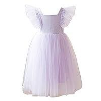 Toddler Girls Tutu Tulle Dress Mesh Square Neck Self-tie Bowknot Summer Dress Casual Wear Birthday Party