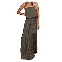Women Sexy Dress for Party Solid Color Tube Top Stitching Backless Long Skirt Dress