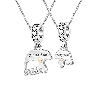18 inch I Love You Heart Charm Birthday Mama Bear Matching Mother Daughter Pendant Necklace set for 2